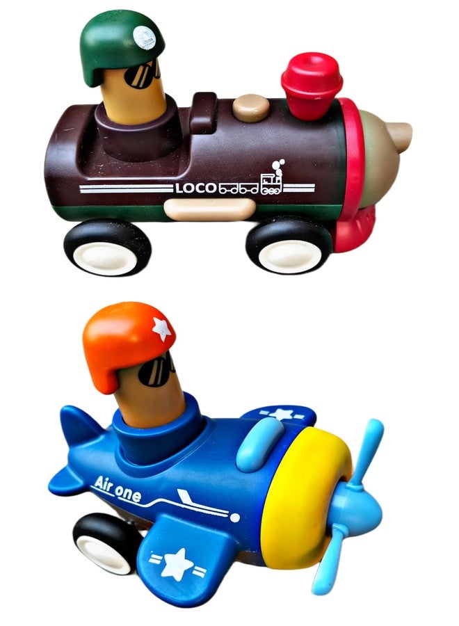 RUHANI Push an Go Train and Airplane Car Toy for Kids Boys and Girls | Multicolour (Pack of 2) - Image 1